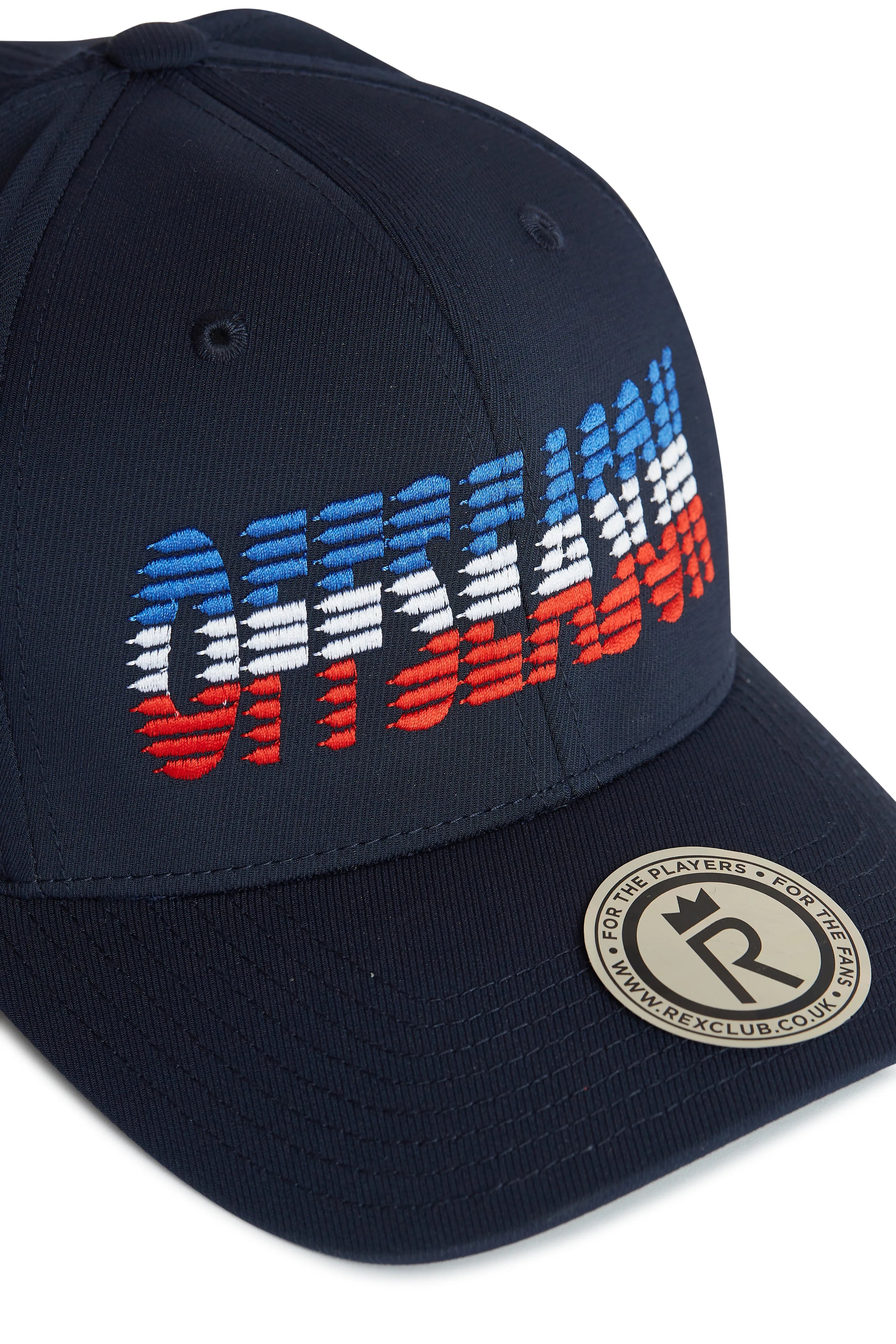 Rex Club | Experience the OFFSEASON 26 - Navy by Rex Club—a performance cap from our exclusive Offseason collection. This RC-Sun style features "OFFLAND OFF SEASON" embroidered in blue, white, and red gradient lettering. A round brim sticker displays "FOR PLAYERS • FOR THE TEAM" alongside the signature Rex Club logo. | Custom Caps | Custom Hats | Team Headwear | UK