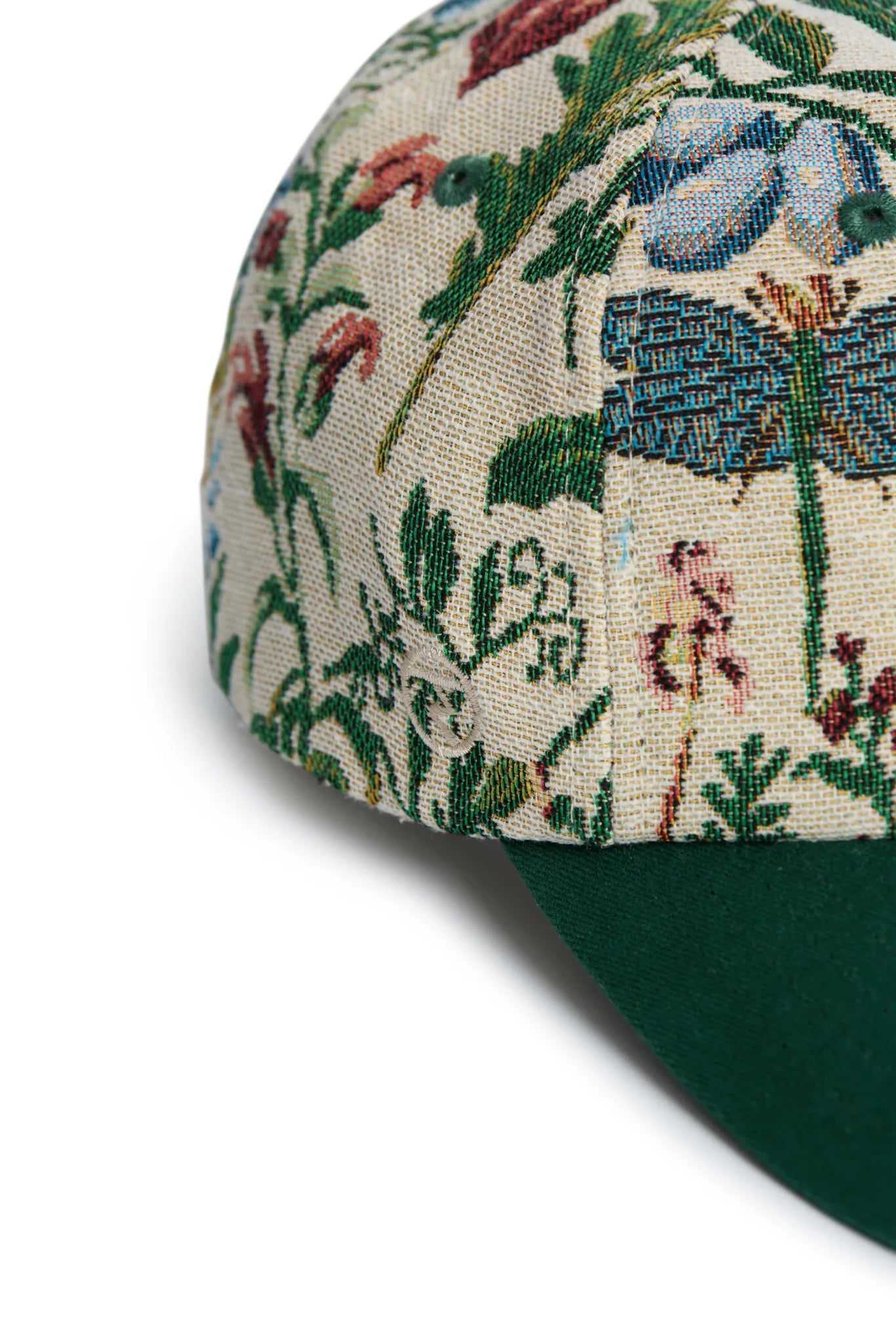 Rex Club | The Rex Club "A New Day" cap features a beige fabric with a vibrant floral and dragonfly tapestry, embroidered green leaves and flowers, and a solid green brim—ideal for decorative cap enthusiasts. | Custom Caps | Custom Hats | Team Headwear | UK variant-2
