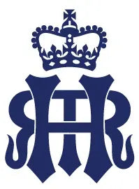 Rex Club | A dark blue stylized monogram featuring the letters "H" and "R" intertwined, topped with a detailed crown. | Custom Caps | Custom Hats | Team Headwear | UK