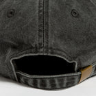Rex Club | Close-up of the back of the Rex Club Offseason 2025 cap in Washed Black, crafted from 100% cotton with visible stitching, a fabric strap, brass-colored adjustable buckle, and a small embroidered eyelet. | Custom Caps | Custom Hats | Team Headwear | UK