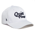 Rex Club | The Rex Club Golf: Quiet Please - White, Performance cap features "Quiet Please" embroidered in bold black script on the front and a small "R" logo on the side. | Custom Caps | Custom Hats | Team Headwear | UK
