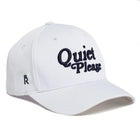Rex Club | The Rex Club Golf: Quiet Please - White, Performance cap features "Quiet Please" embroidered in bold black script on the front and a small "R" logo on the side. | Custom Caps | Custom Hats | Team Headwear | UK