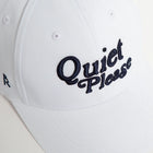 Rex Club | A close-up of the Rex Club Golf: Quiet Please - White, Performance cap, featuring "Quiet Please" embroidered in black on the front. | Custom Caps | Custom Hats | Team Headwear | UK