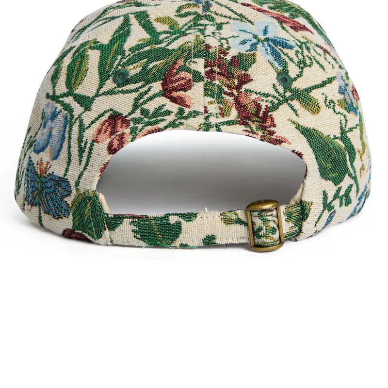 Rex Club | The back of the Rex Club "A New Day" cap features a floral tapestry in green, blue, and red, plus an adjustable strap with a brass buckle—ideal for those wanting premium hats with unique details. | Custom Caps | Custom Hats | Team Headwear | UK variant-2