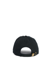 Rex Club | Introducing the Rex Club Labor Et Ludus cap in black, displayed from the back to showcase its adjustable strap with a brass buckle. Crafted from 100% cotton, this versatile cap is designed for work and play, ensuring all-day comfort with a one-size-fits-most fit. | Custom Caps | Custom Hats | Team Headwear | UK