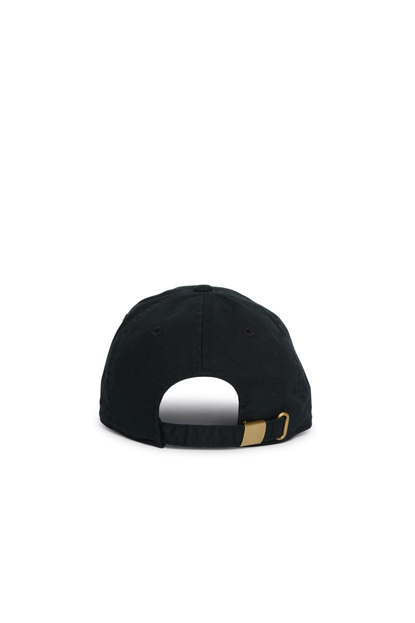 Rex Club | A black “MTRC - Black” cap by Rex Club, shown from the back, featuring an adjustable strap with a brass buckle and a small opening above the strap—ideal for Manchester Tennis & Racquets Club enthusiasts or anyone seeking premium club merchandise. | Custom Caps | Custom Hats | Team Headwear | UK