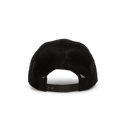 Rex Club | The Rex Club Leeds Beckett University Cricket Club Trucker is a black mesh trucker hat displayed from the back, featuring an adjustable plastic snap closure and crafted from a durable cotton and polyester blend. | Custom Caps | Custom Hats | Team Headwear | UK