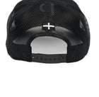 Rex Club | The Rex Club Cornish Pirates - P Trucker is a black mesh cap, shown from the back with an adjustable snapback and a small white cross above the opening—ideal for any Cornish Pirates supporter. | Custom Caps | Custom Hats | Team Headwear | UK