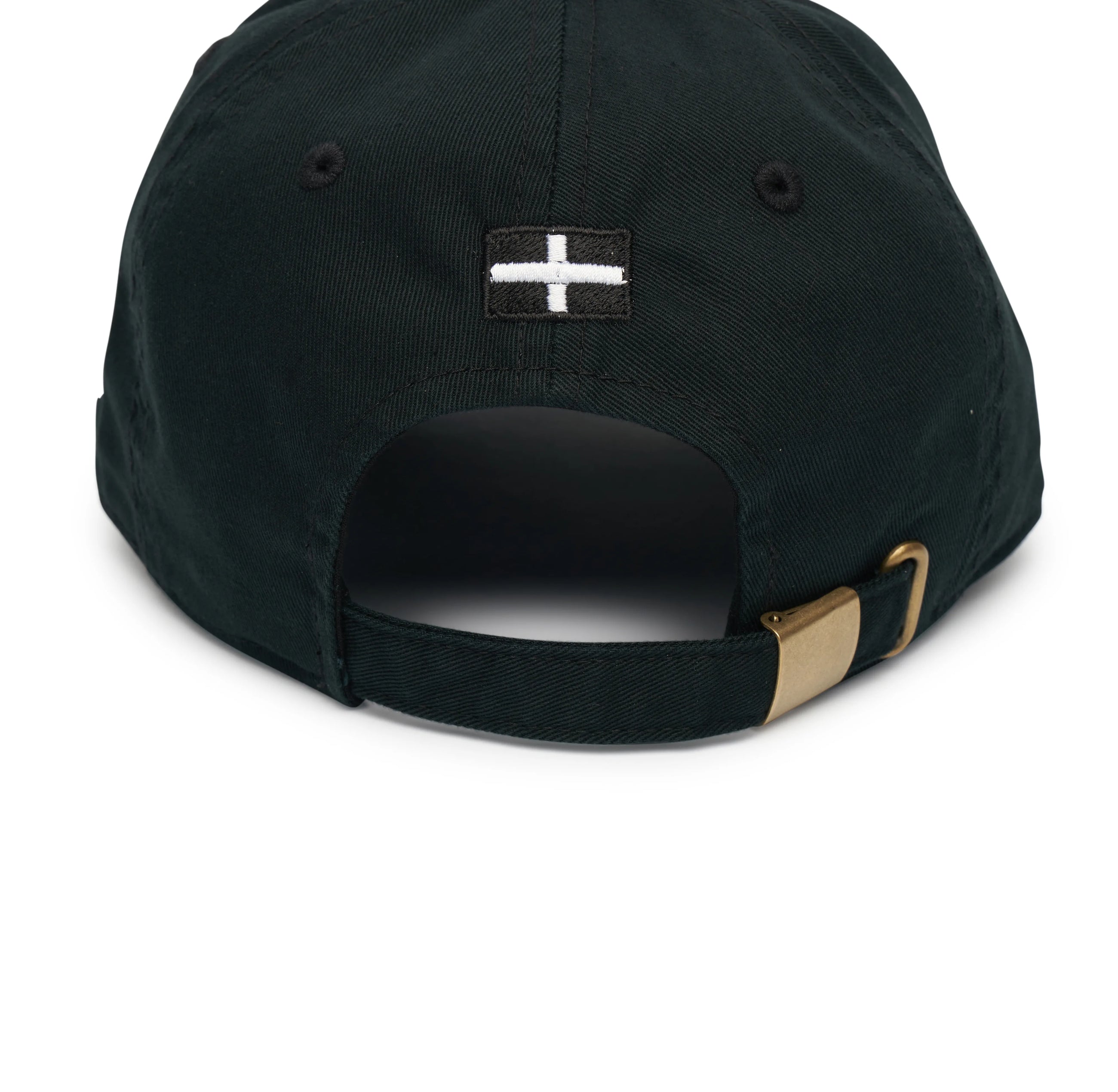 Rex Club | The Rex Club Cornish Pirates - P Slouch is a black baseball cap with an adjustable gold-buckle strap and a black and white cross emblem above the back opening—ideal for Cornish Pirates rugby fans. | Custom Caps | Custom Hats | Team Headwear | UK