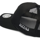Rex Club | The Rex Club Cornish Pirates - P Trucker is a black mesh cap with a white circular logo on the bill and "Cornish Pirates" embroidered in white on the side—ideal for rugby cap collectors. | Custom Caps | Custom Hats | Team Headwear | UK