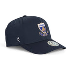 Rex Club | Introducing the Clydach CC Stretch by Rex Club—a navy blue baseball cap designed with a striking crest logo on the front, a small white “R” logo on the side, and a round sticker accenting its curved brim. This stretch fit adjustable cap is expertly crafted from a premium polyester-cotton-spandex blend, ensuring lasting comfort and style. | Custom Caps | Custom Hats | Team Headwear | UK
