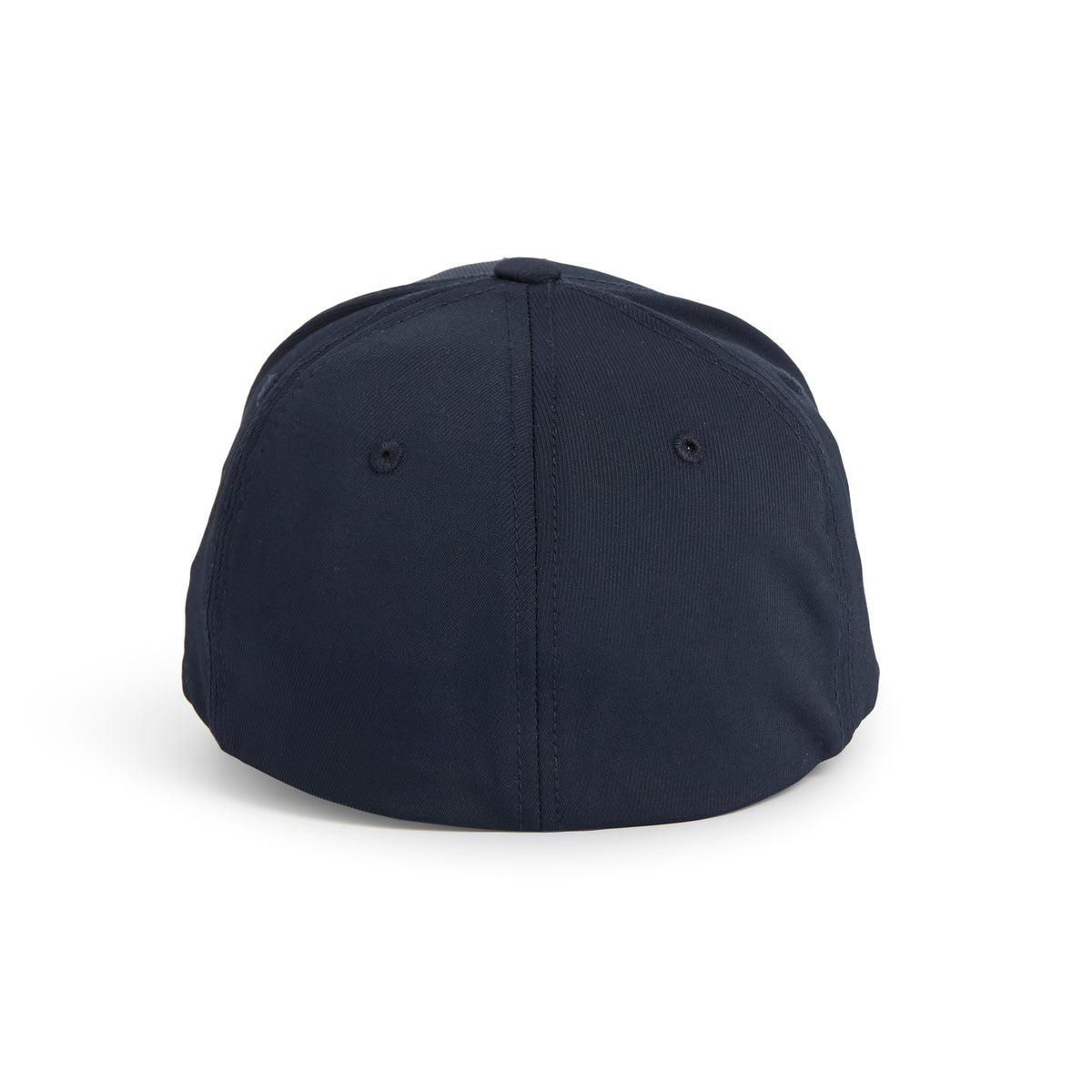 Rex Club | A rear view of the Rex Club Clydach CC Stretch navy blue baseball cap, featuring two small ventilation holes and visible stitching. This stretch fit adjustable cap has a clean, plain design with no visible logos or patterns. | Custom Caps | Custom Hats | Team Headwear | UK