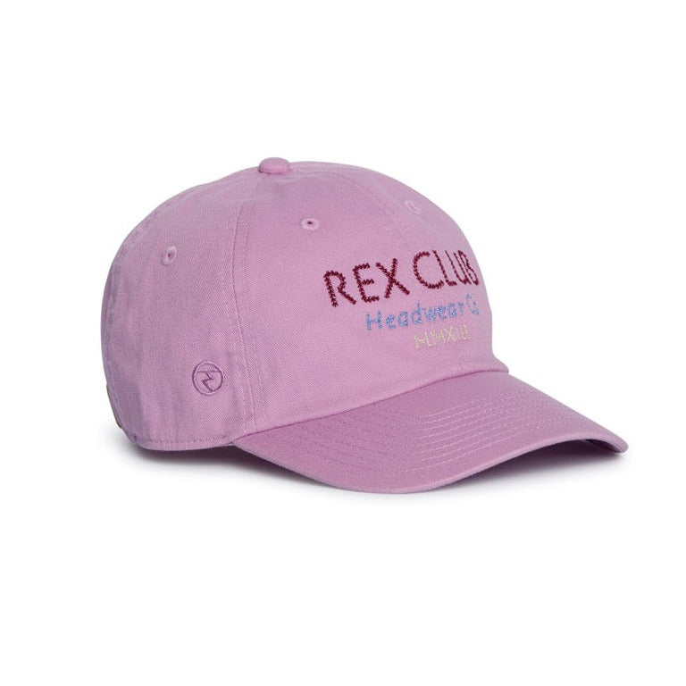 Rex Club | Introducing the "In the details - Parma Violet" cap by Rex Club: a light purple slouch cap crafted from 100% cotton, adorned with an embroidered "REX CLUB Headwear & Music" logo on the front. This summer-ready accessory features a curved bill and visible ventilation eyelets, ensuring a comfortable and breathable fit. | Custom Caps | Custom Hats | Team Headwear | UK