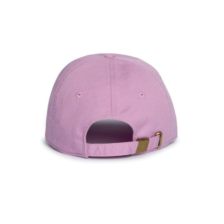Rex Club | The back view of Rex Club’s "In the details - Parma Violet" baseball cap, crafted from 100% cotton in a light pink shade and featuring an adjustable strap with a brass buckle, is shown against a white background—making it the perfect summer accessory. | Custom Caps | Custom Hats | Team Headwear | UK