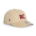Rex Club | The Rex Club RC 3d 26 - Beige is a beige cotton slouch cap featuring “RC” 3D red embroidery on the front, a small red circular logo on the side, and a round sticker on the brim. It comes with an adjustable strap at the back. | Custom Caps | Custom Hats | Team Headwear | UK