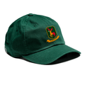 Rex Club | The Rex Club Toft C.C. – Adjustable cap is dark green with a yellow and red stag crest and “TOFT C.C.” on a yellow banner—ideal for Toft CC fans. The cap is shown at an angle on a white background. | Custom Caps | Custom Hats | Team Headwear | UK