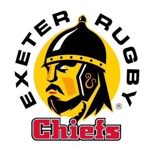 Rex Club | Logo of the Exeter Rugby Chiefs featuring a stylized profile of a warrior in a helmet, with "Exeter Rugby" curved around the top and "Chiefs" in bold red letters at the bottom. | Custom Caps | Custom Hats | Team Headwear | UK